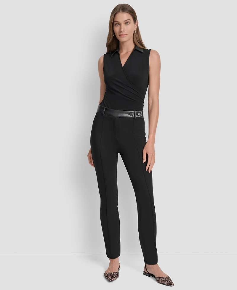 Dkny Women's Faux-Leather-Trim Ponte Bootcut Pants