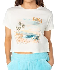 Roxy Juniors' Beach Collage Cropped Crewneck Cotton T-Shirt