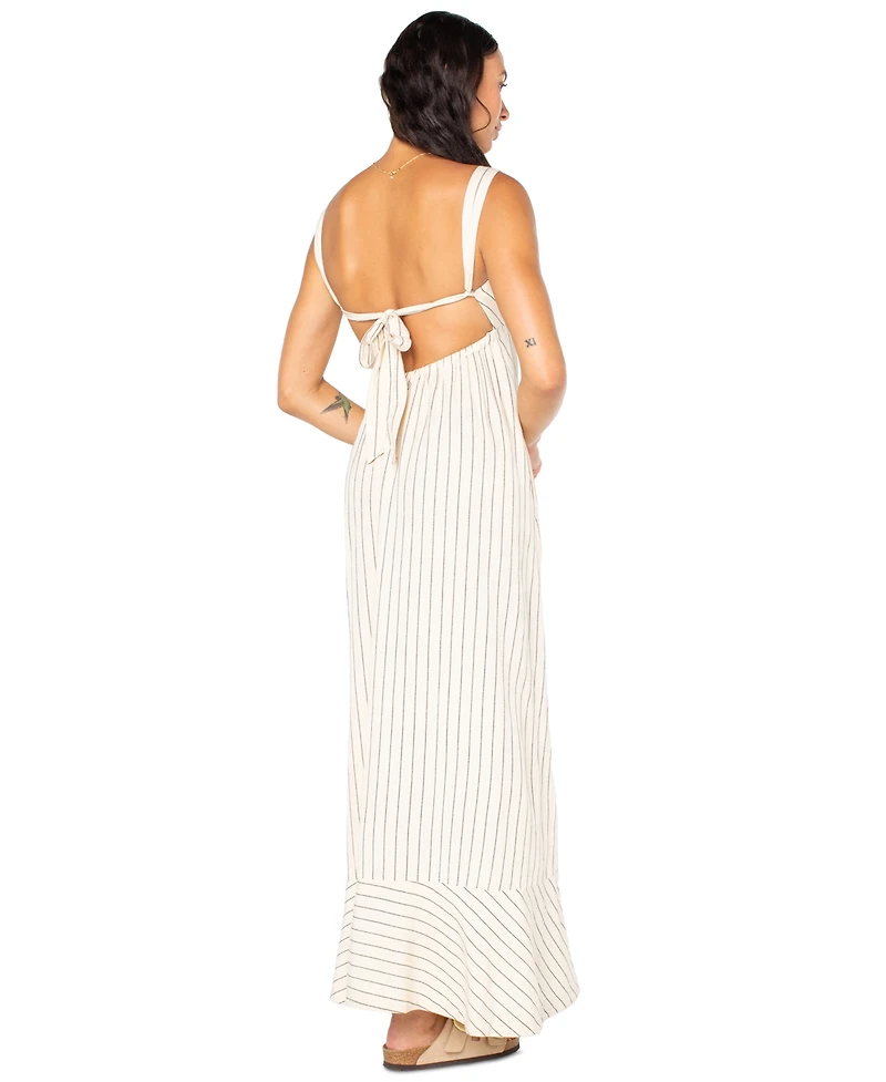 Roxy Juniors' Wilder Coast Striped V-Neck Tie-Back Maxi Dress