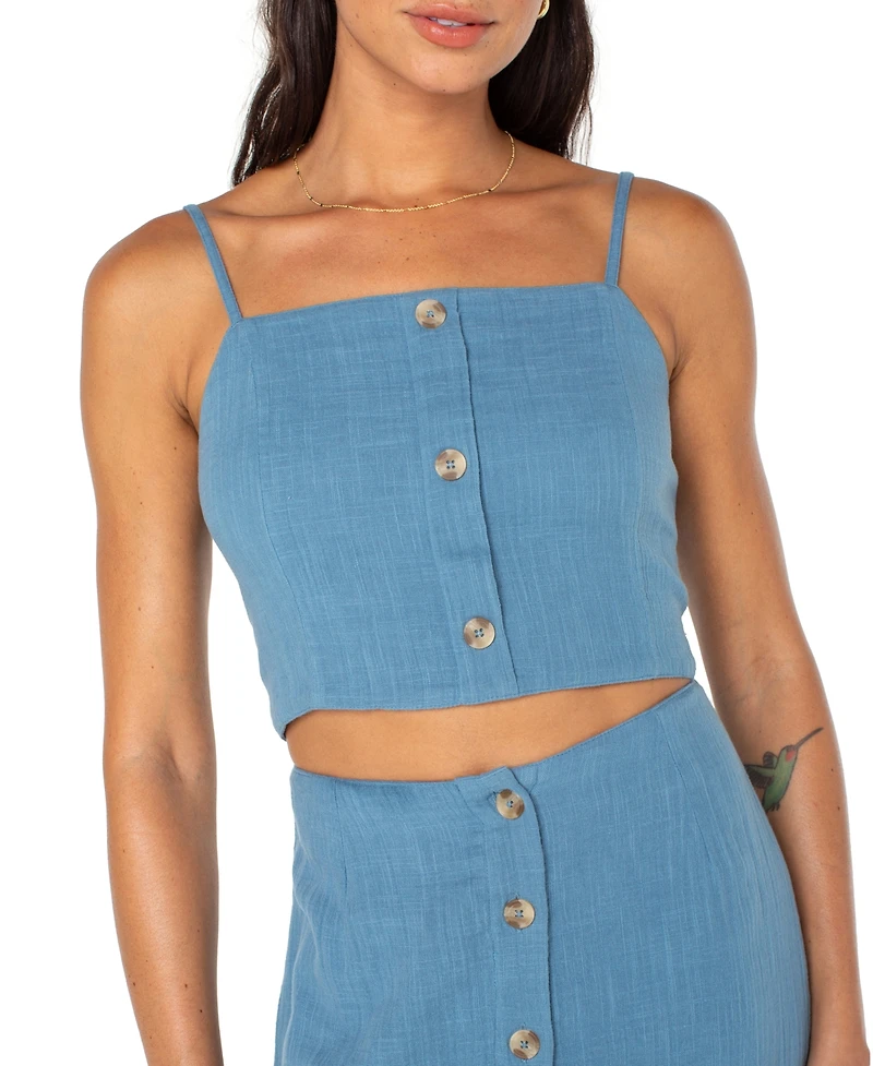 Roxy Juniors' Island Nomad Button-Front Back-Tie Cotton Cropped Top