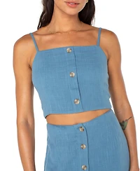 Roxy Juniors' Island Nomad Button-Front Back-Tie Cotton Cropped Top