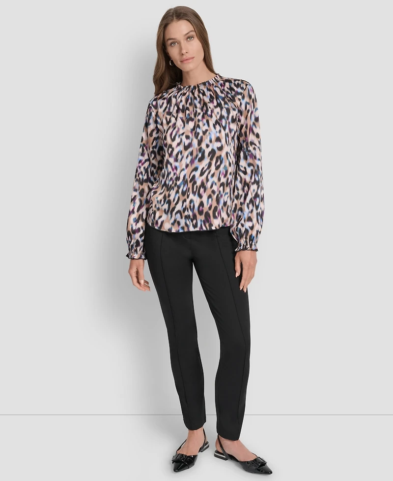 Dkny Women's Printed Ruffle Edge Blouse