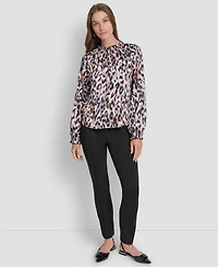 Dkny Women's Printed Ruffle Edge Blouse