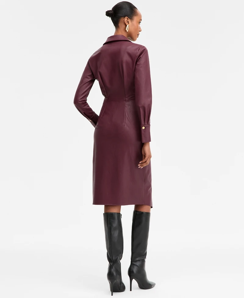 I.n.c. International Concepts Women's Surplice-Neck Faux-Leather Dress, Macy's Exclusive
