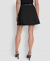 Dkny Women's Lined Belted Pleated Mini Skirt
