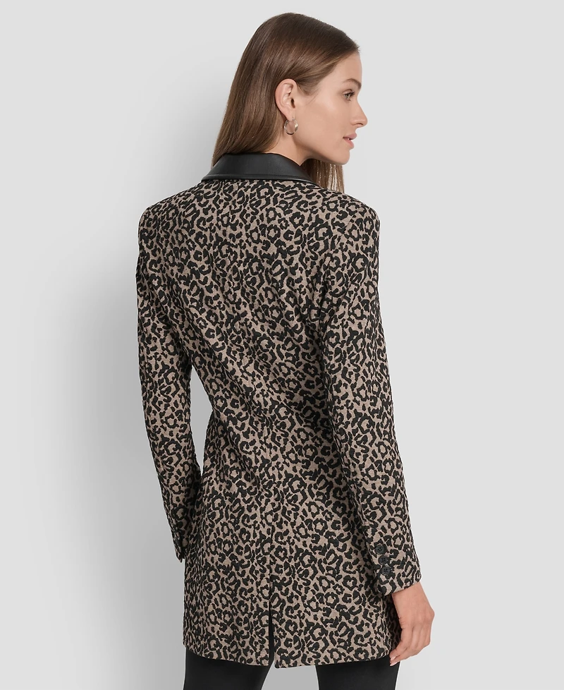 Dkny Women's Faux-Leather-Trim Leopard-Print Jacket