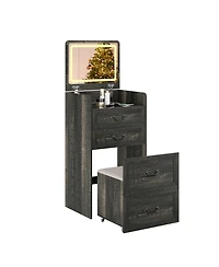Vlsrka Flip-top vanity desk with mirror and stool.