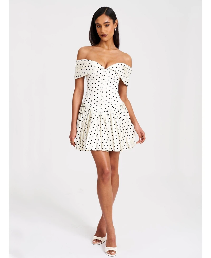 Miss Circle Women's Edeline Polka Dot Off-shoulder Pleated Mini Dress