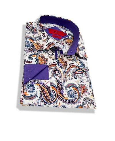 Elie Balleh Little Boys Purple Slim Fit Paisley Dress Shirt