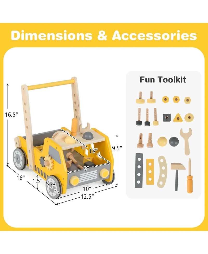 Costway 2-In-1 Montessori Wooden Baby Walker with Learning Activities Adjustable Speed