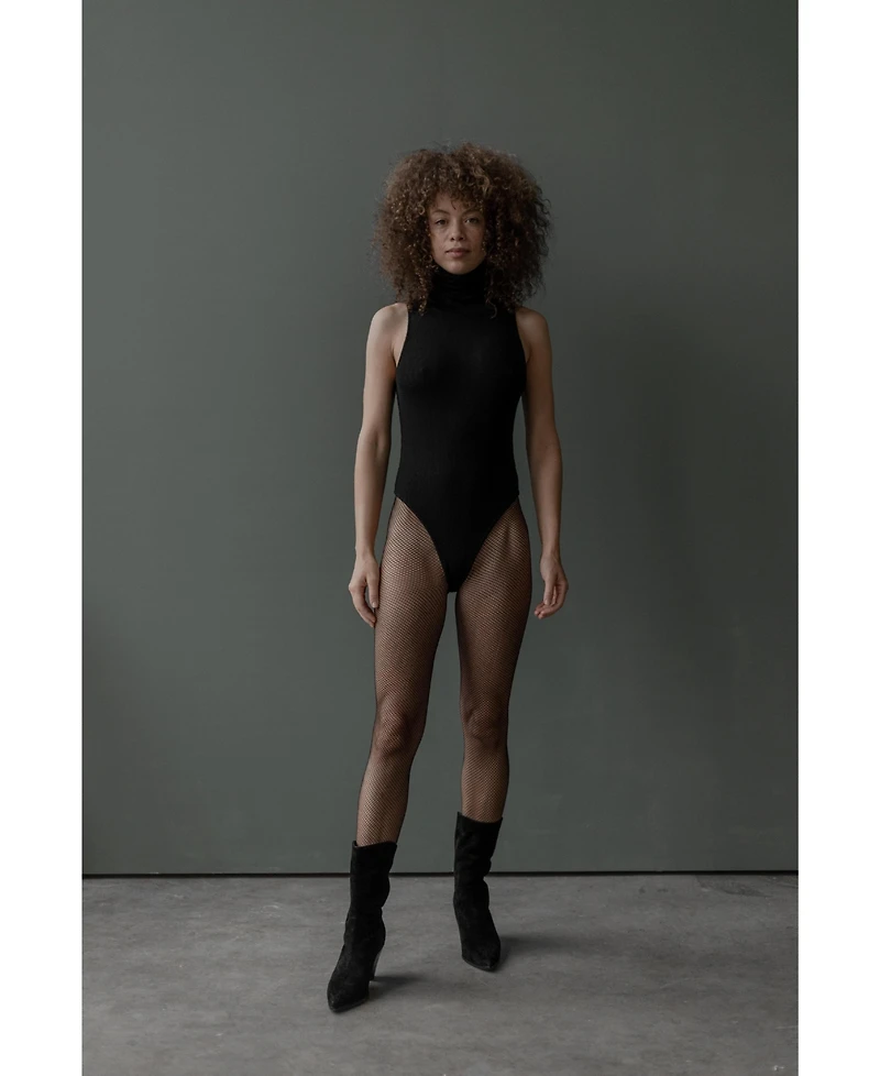 Sskein Women's Turtle Neck Ribbed Knit Bodysuit