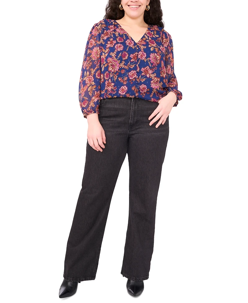 Vince Camuto Plus Long-Sleeve V-Neck Blouse