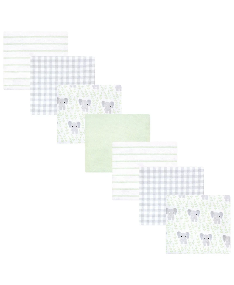 Hudson Baby Cotton Flannel Receiving Blankets 7pk, Leafy Elephant, One Size