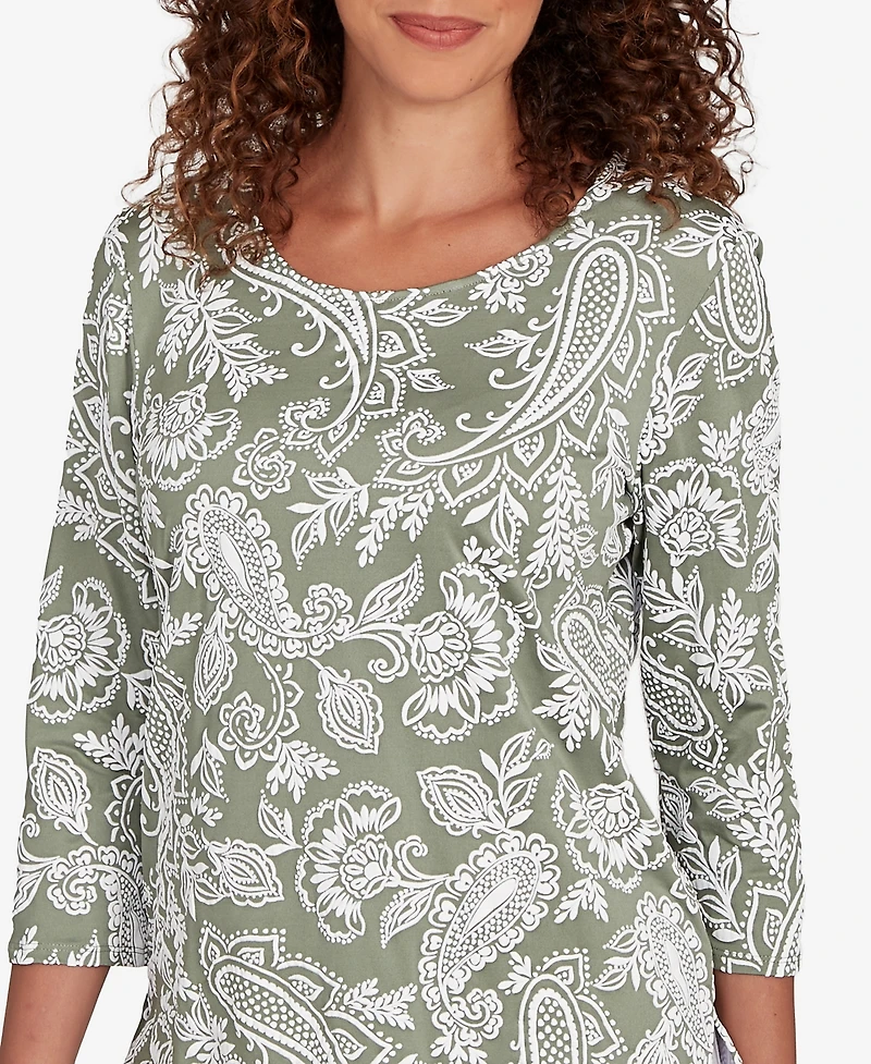 Ruby Rd. Petite Jacobean Paisley Puff Print Top