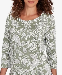 Ruby Rd. Petite Jacobean Paisley Puff Print Top