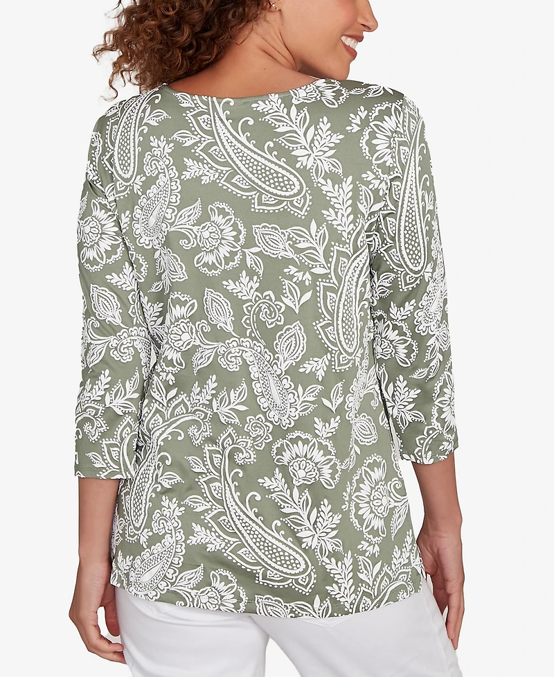 Ruby Rd. Petite Jacobean Paisley Puff Print Top