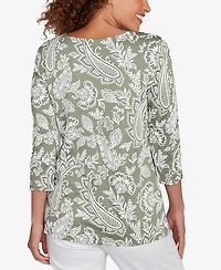 Ruby Rd. Petite Jacobean Paisley Puff Print Top