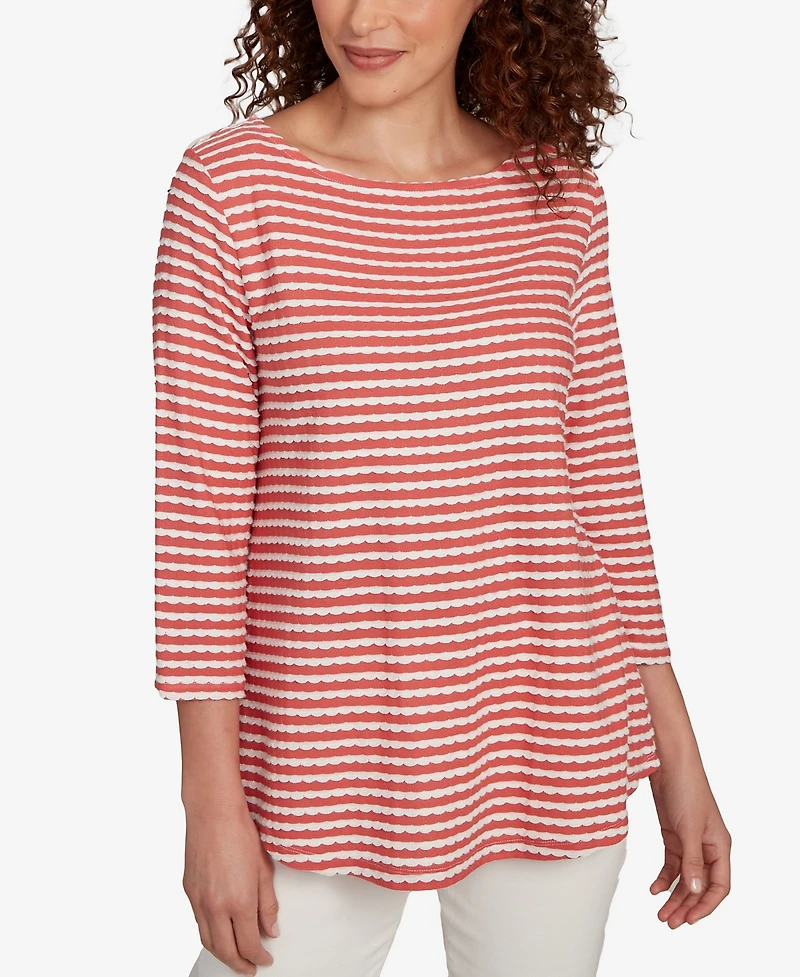 Ruby Rd. Petite Scalloped Texture Stripe Top