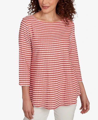 Ruby Rd. Petite Scalloped Texture Stripe Top