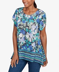 Ruby Rd. Petite Floral Striped Border Flutter Sleeve Top