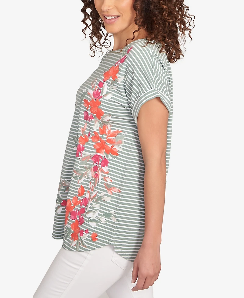 Ruby Rd. Petite Floral Stripe Jersey T-Shirt
