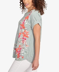 Ruby Rd. Petite Floral Stripe Jersey T-Shirt