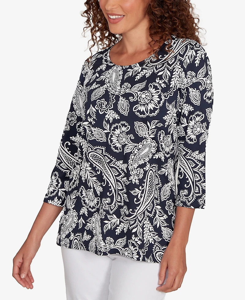 Ruby Rd. Petite Jacobean Paisley Puff Print Top