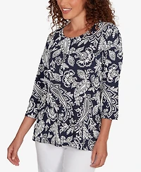 Ruby Rd. Petite Jacobean Paisley Puff Print Top