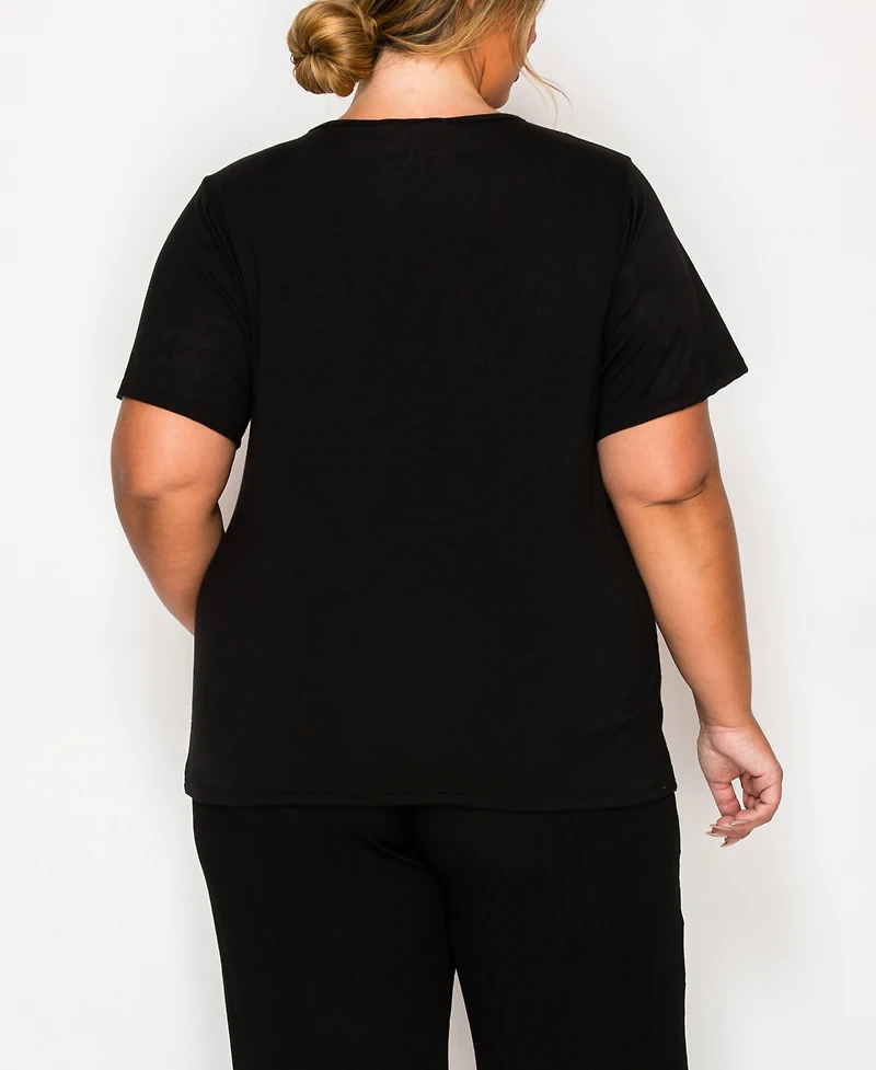 Coin 1804 Plus Pebble Mesh Inset Short Sleeve Top