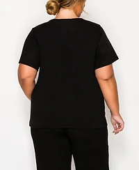 Coin 1804 Plus Pebble Mesh Inset Short Sleeve Top