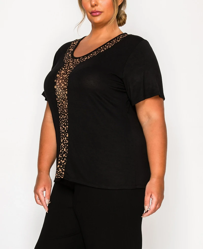 Coin 1804 Plus Pebble Mesh Inset Short Sleeve Top