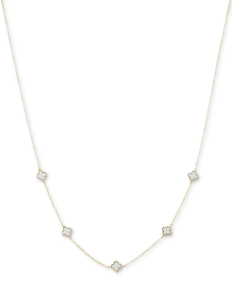 Glitter Clover Four Station 18" Collar Necklace in 10k Gold
