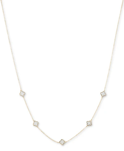Glitter Clover Four Station 18" Collar Necklace in 10k Gold