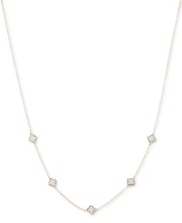 Glitter Clover Four Station 18" Collar Necklace in 10k Gold