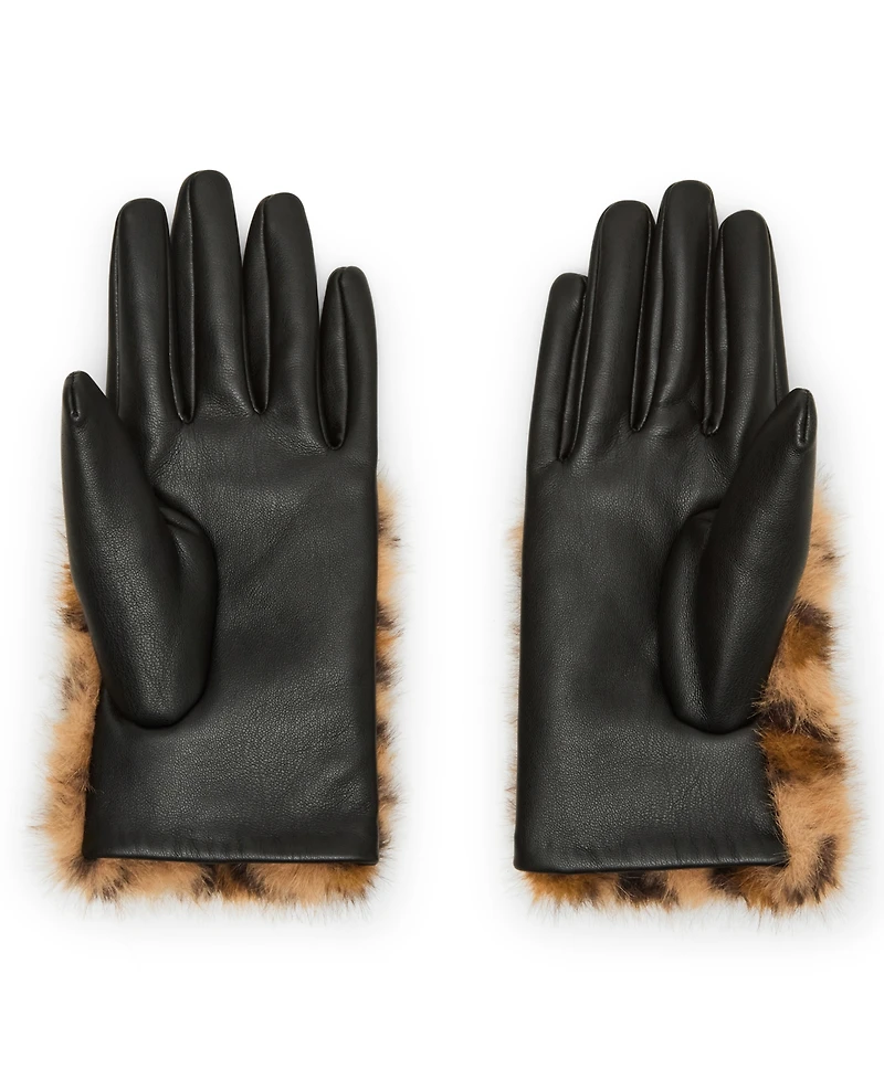Steve Madden Printed Faux-Fur-Cuff Faux-Leather Gloves