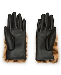 Steve Madden Printed Faux-Fur-Cuff Faux-Leather Gloves