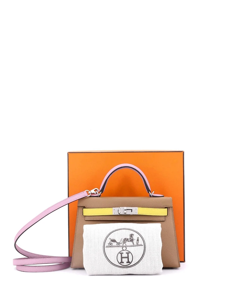 Pre-Owned Hermes Kelly Handbag Tricolor Epsom with Palladium Hardware