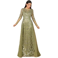 Lara Women's Long Sleeve Gown with Overskirt & High Neck