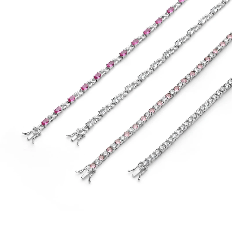 Bling Jewelry 9CT Cubic Zirconia Pink Oval Cz Romantic Love Knot Symbol Milgrain Infinity Tennis Bracelet Rose Plated