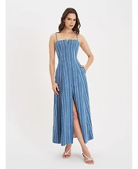 Miss Circle Women's Abygail Stripe Cotton Denim Maxi Dress