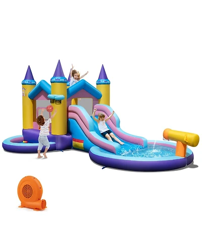 Gymax Kids Inflatable Water Slide w/ Slide Splash Pool Water Cannon w/ 680W Blower