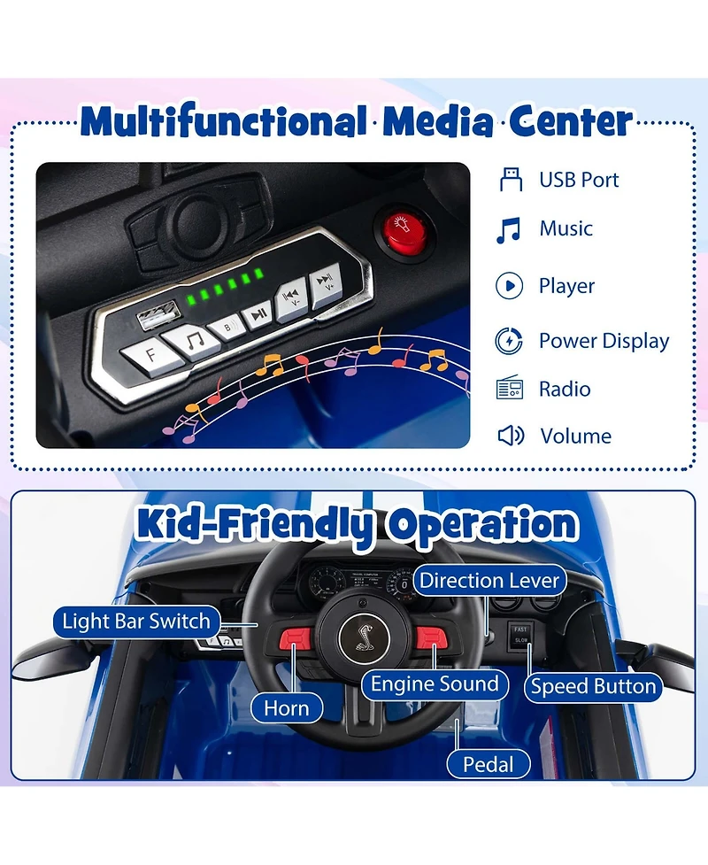 Gymax 12V Kids Ride on Car Licensed Ford Mustang Shelby GT500 w/ Remote Control