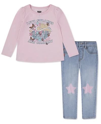 Levi's Little Girls 2-Piece Western Top and Star Jeans Set