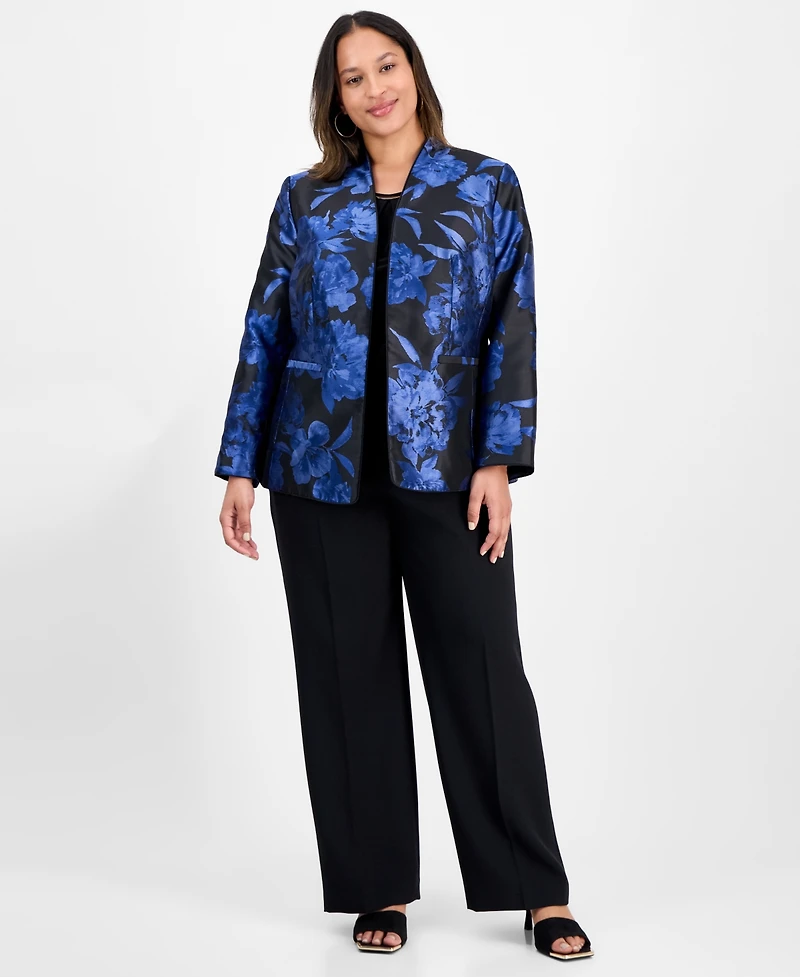 Kasper Plus Floral-Jacquard Jacket