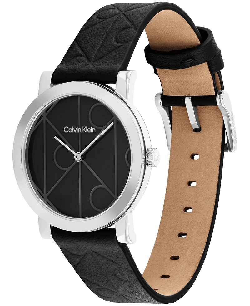 Calvin Klein Women's Ck Monogram Black Leather Strap Watch 32mm