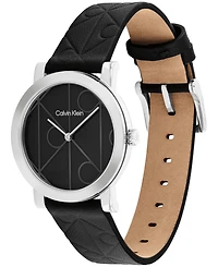 Calvin Klein Women's Ck Monogram Black Leather Strap Watch 32mm