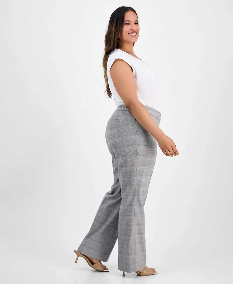 Kasper Plus Plaid Straight-Leg Pants