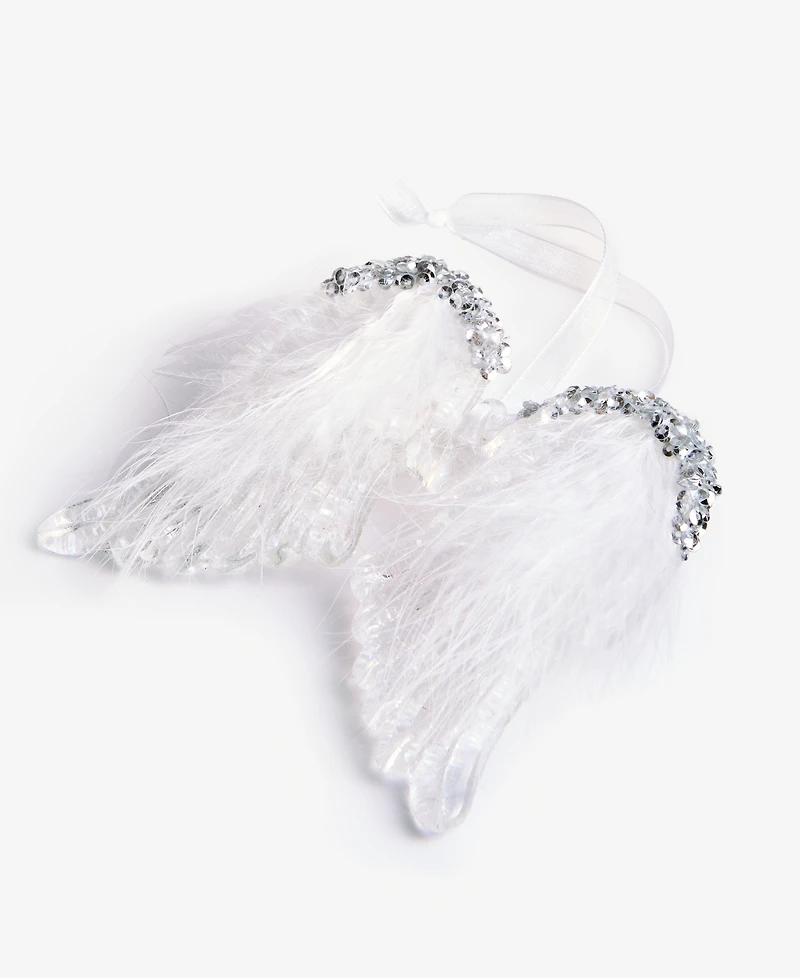 Holiday Lane Blessed Glass Feather-Trim Wings Ornament, Macy's Exclusive