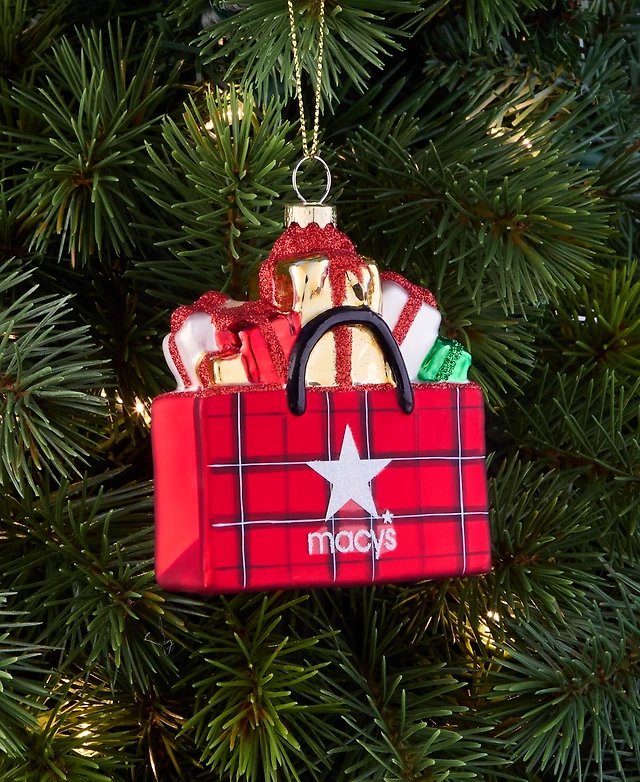 Holiday Lane Macy's Glass Plaid Gift Bag Ornament, Macy's Exclusive