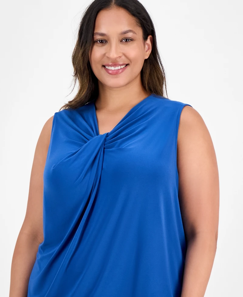 Kasper Plus Sleeveless Knot-Neck Top